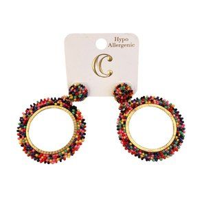 Charming Charlie Gold tone Multicolor Beaded Hoop Earrings Hypoallergenic 2.5"